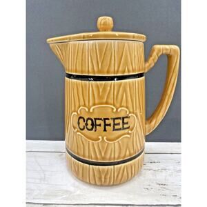 Vintage Royal Sealy Japan Ceramic Coffee Pot with Lid Wood Grain Barrel Look